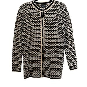 Etoile black/cream/gold metallic  patterned cardigan sweater w/ gold buttons, XL